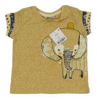 Nové - Pískové melírované tričko se slonem Next