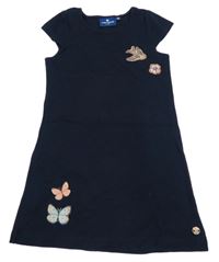 Tmavomodré šaty s motýlikmi a vtáčikom Tom Tailor