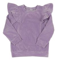 Lila zamatová rebrovaná mikina s volánikmi