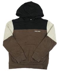 Hnědo-béžovo-černá mikina s nápisem a kapucí H&M