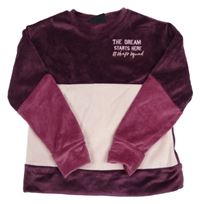 Světlerůžovo-vínovo-purpurové plyšové pyžamové triko s nápisem C&A