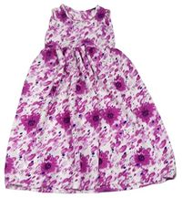 Bielo-fialovorůžové vzorované kvetované šaty