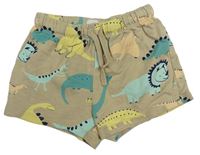 Béžovohnědé teplákové kraťasy s dinosaurami zn. H&M