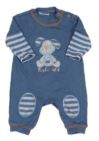 Modro-svetlomodrý overal s psíkom a pruhmi baby blue