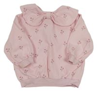 Svetloružová oversize mikina s kvietkami a golierikom zn. Next