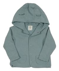 Modrošedá rebrovaná prepínaci podšitá mikina s kapucňou s uškami C&A