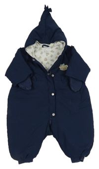 Tmavomodrá šušťáková zimná kombinéza s medvedíkom a kapucňou H&M