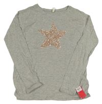 Nové - sivé melírované tričko s hvězdou z flitrů YD