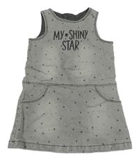 Šedé riflové šaty s hvězdičkami a nápisy Benetton