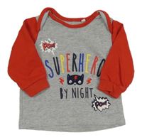 Šedo-červené melírované triko s nápisy - Super Hero Tu