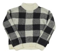 Černo-šedo-bílý kostkovaný chlupatý svetrový crop rolák PRIMARK