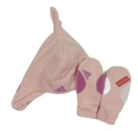 2Set - Světlerůžová fleecová čepice + palcové rukavice Adidas