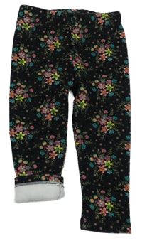 Černé teplákové zateplené legíny s kytičkami SeRGeNT MaJoR 