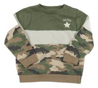 Khaki-bílo-army mikina s nápisem a hvězdičkou F&F