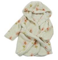 Smotanový plyšový župan s kvietkami a kapucňou George