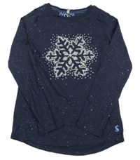 Tmavomodré tričko s vločkou z flitrů a trblietkami joules