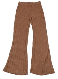 Pudrovo-sivé melírované rebrované flare úpletové nohavice