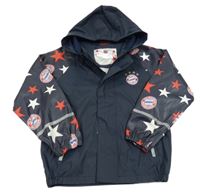 Tmavomodrá nepromokavá fotbalová bunda FC BAYERN MÜCHEN a hviezdičkami a kapucňou