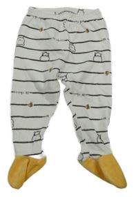 Bílo-tmavohnědo-žluté pruhované sametové polodupky se zvířátky Chicco