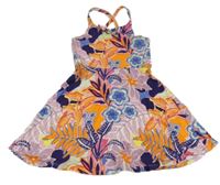 Růžovo-bílo-oranžovo-světlezelené letní šaty s květy a lístečky Tu