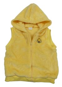 Žltá plyšová vesta s kuřátkem a kapucňou