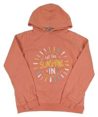 Lososová mikina so sluncem a nápismi a kapucňou FAT FACE