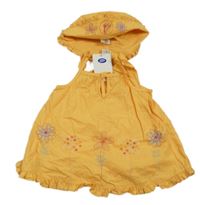 Nové - 2Set - oranžové plátěné letní šaty s kytičkami a žirafou a volánky + klobouk Boots