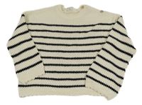 Smetanovo-čierny pruhovaný oversize sveter s gombíky H&M