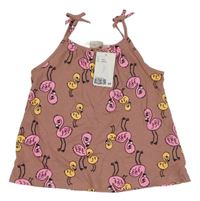 Nové - kakaový melírovaný top s plameňáky H&M