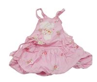 Ružové plátenné balonové podšité šaty so zajačikom a opaskom s mašlou