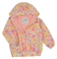 Smotanová kvetovaná šušťáková jarná bunda s kapucňou Nutmeg