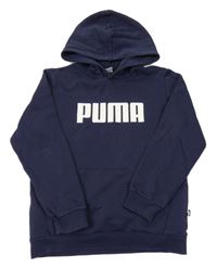 Tmavomodrá mikina s logem a kapsou a kapucí PUMA