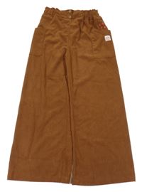 Tmavohnědé cargo paper bag široké manšestráky se srdíčky jubel