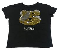 Černé tričko s Pudseym z překlápěcích flitrů George