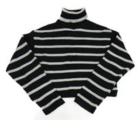 Čierno-svetlosivý pruhovaný rebrovaný crop sveter s rolákom Zara