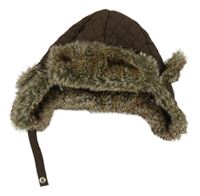 Hnědá prošívaná šusťáková beranice s kožešinou H&M