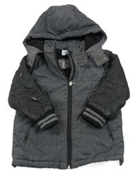 Tmavošedo-čierna šusťákovo/koženková zimná bunda s kapucňou Topolino