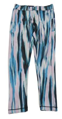 Růžovo-petrolejovo-černé vzorované sportovní legíny Matalan