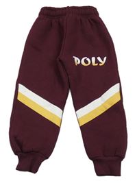 Vínové tepláky s pruhy a nápisem