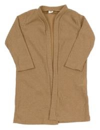 Hnědý žebrovaný úpletový cardigan