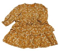 Hnědé květované lehké šaty s vrstvenou sukní Matalan