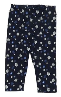Tmavomodré kvetované capri legíny Topolino