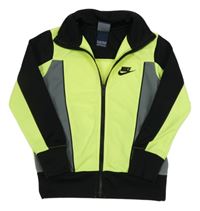 Neonově žluto-šedo-černá sportovní propínací mikina s logem Nike