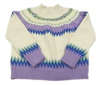 Krémovo-lila-modrý vzorovaný svetr S. Oliver