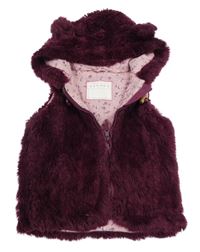 Vínová kožušinová podšitá vesta s kapucňou Nutmeg
