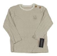 Nové - Smetanovo-hnědé pruhované žebrované triko s výšivkou Dunnes