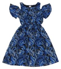 Černo-modré šifonové šaty s listy a průstřihy Page One Young