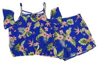 2set - Zafírové kvetované crop tričko + ľahké kraťasy New Look