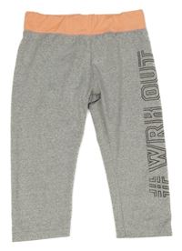 Sivé melírované športové capri legíny s nápisom Ergeenomixx