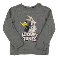 Tmavosivá melírovaná mikina s Bugs Bunnym a Duffym - Looney Tunes